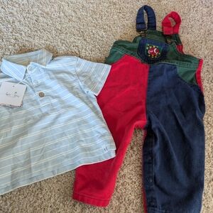 Cotton Colorful Baby Overalls and Striped Polo Set